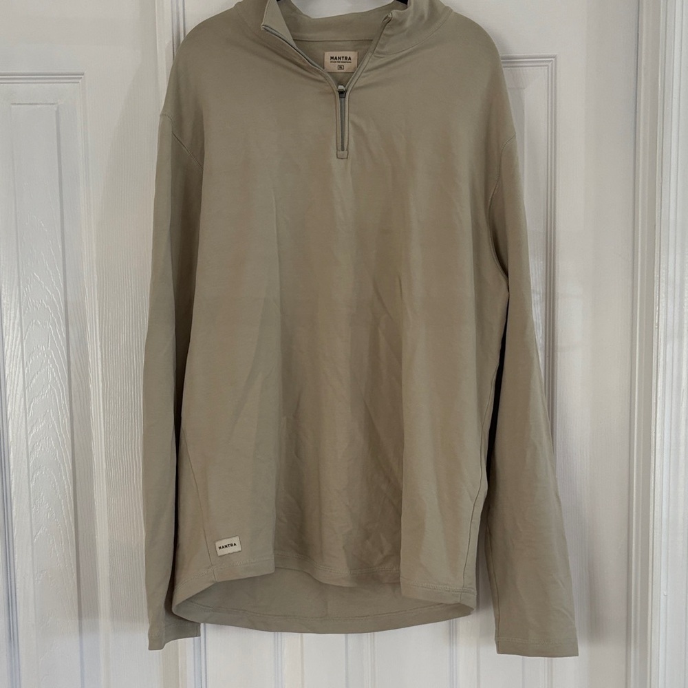 Mantra Men’s Pima Cotton long sleeve quarter zip Beige pullover Size XL
